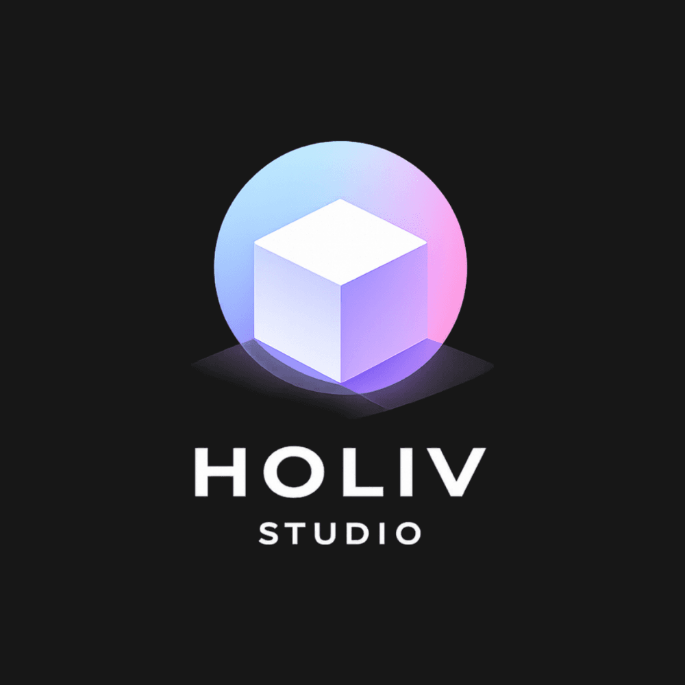 The Holiv mark — a white cube inside a soft gradient circle, above the Holiv Studio wordmark